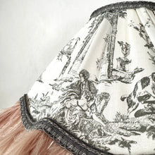Load image into Gallery viewer, SCALLOPED HETTY FEATHER LAMPSHADE - Grey Toile & Vintage Pink