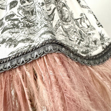 Load image into Gallery viewer, SCALLOPED HETTY FEATHER LAMPSHADE - Grey Toile & Vintage Pink