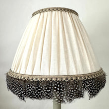 Load image into Gallery viewer, TRADITIONAL GATHERED LAMPSHADE - Cream Linen & Guinea Fowl Feather