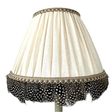 Load image into Gallery viewer, TRADITIONAL GATHERED LAMPSHADE - Cream Linen & Guinea Fowl Feather