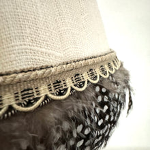Load image into Gallery viewer, TRADITIONAL GATHERED LAMPSHADE - Cream Linen & Guinea Fowl Feather