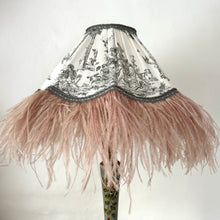Load image into Gallery viewer, SCALLOPED HETTY FEATHER LAMPSHADE - Grey Toile & Vintage Pink