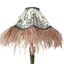 Load image into Gallery viewer, SCALLOPED HETTY FEATHER LAMPSHADE - Grey Toile & Vintage Pink