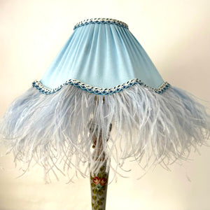 SCALLOPED HETTY FEATHER LAMPSHADE - Sky Blue Linen