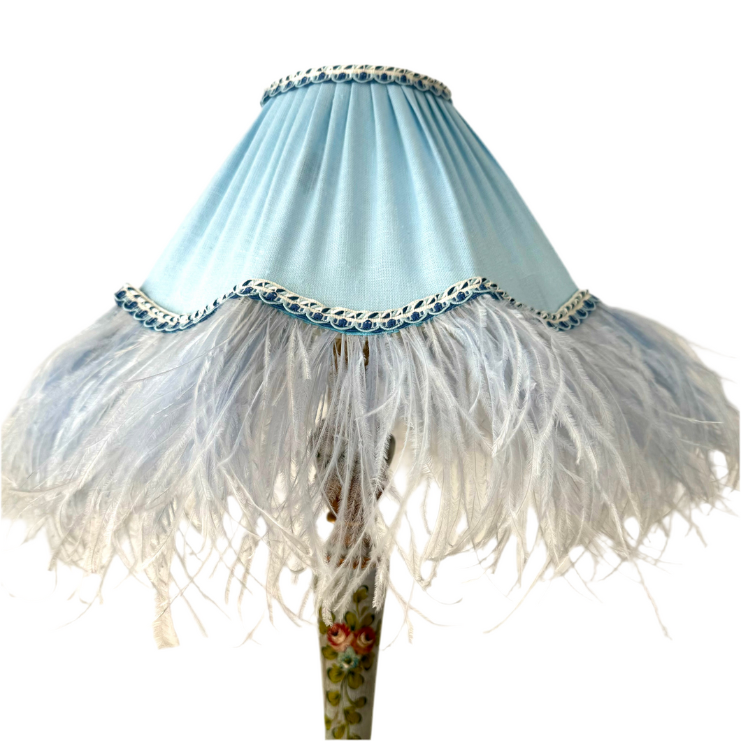 SCALLOPED HETTY FEATHER LAMPSHADE - Sky Blue Linen